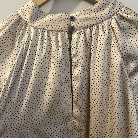 LOFT Satin Polka Dot Midi Dress Beige Black Long Sleeve Size 14 - Picture 10 of 15
